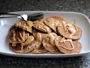 cinnamon applesauce oatmeal pancakes with salted peanut butter maple syrup