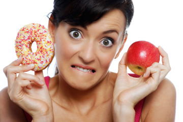 Lady-Holding-Donut-and-Apple